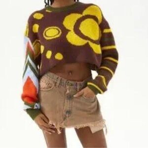 Urban Outfitters BDG Multi Color Cropped Knit Sweater